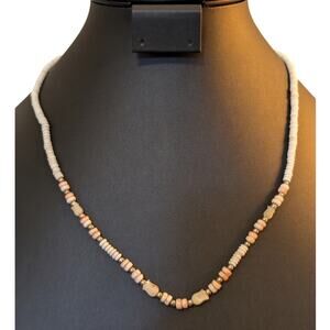 Vintage Puka Shell Coral & Carved Tulip Bead 21" Barrel Clasp Necklace